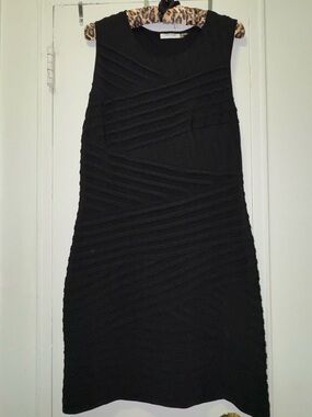 Calvin Klein Classic Black Sleeveless Textured Sheath Dress Size 14